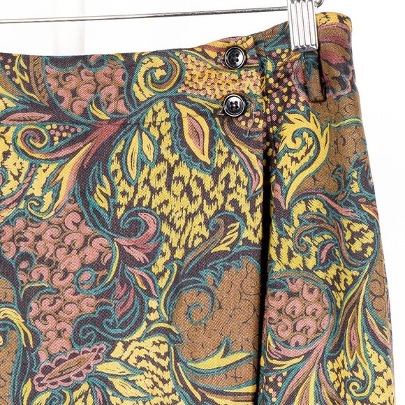 Elliot Lauren Wrap Skirt 10 Womens VTG Floral Abstract Brown Yellow Purple USA - Picture 3 of 7